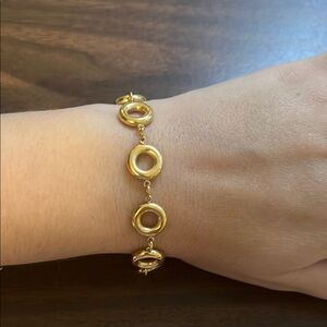 Gold plated stainless steel circle link bracelet